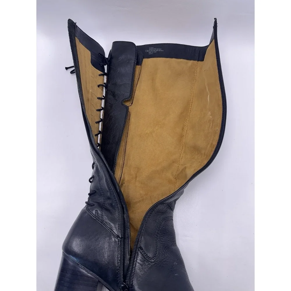Sofft Wheaton Black Leather Knee High Lace Up Back Riding Boots 9.5 M 1433601
